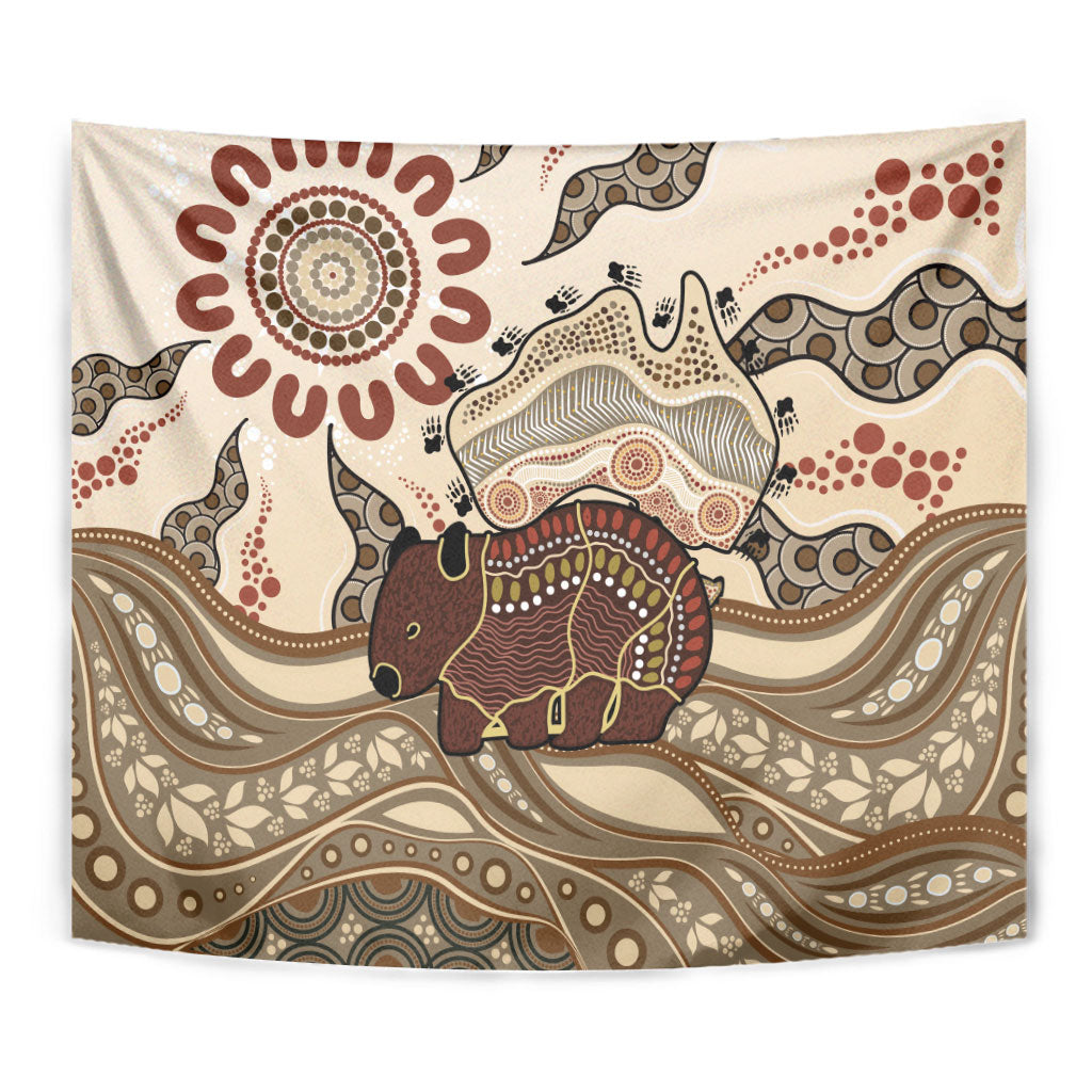 Australia Wombat Tapestry Aussie Map Aboriginal Pattern
