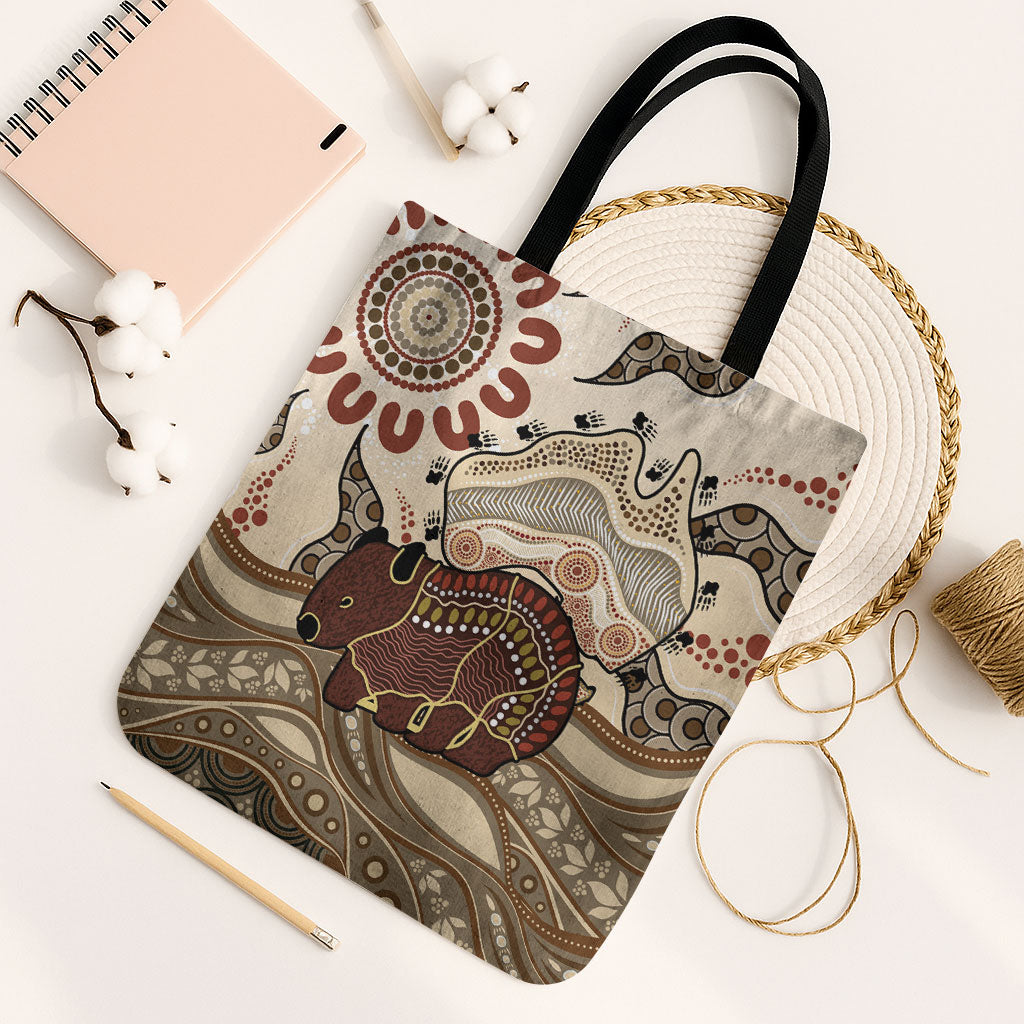 Australia Wombat Tote Bag Aussie Map Aboriginal Pattern