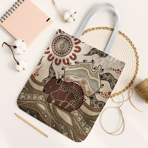Australia Wombat Tote Bag Aussie Map Aboriginal Pattern