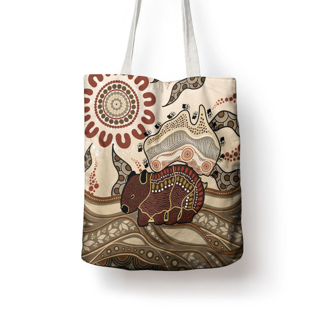 Australia Wombat Tote Bag Aussie Map Aboriginal Pattern