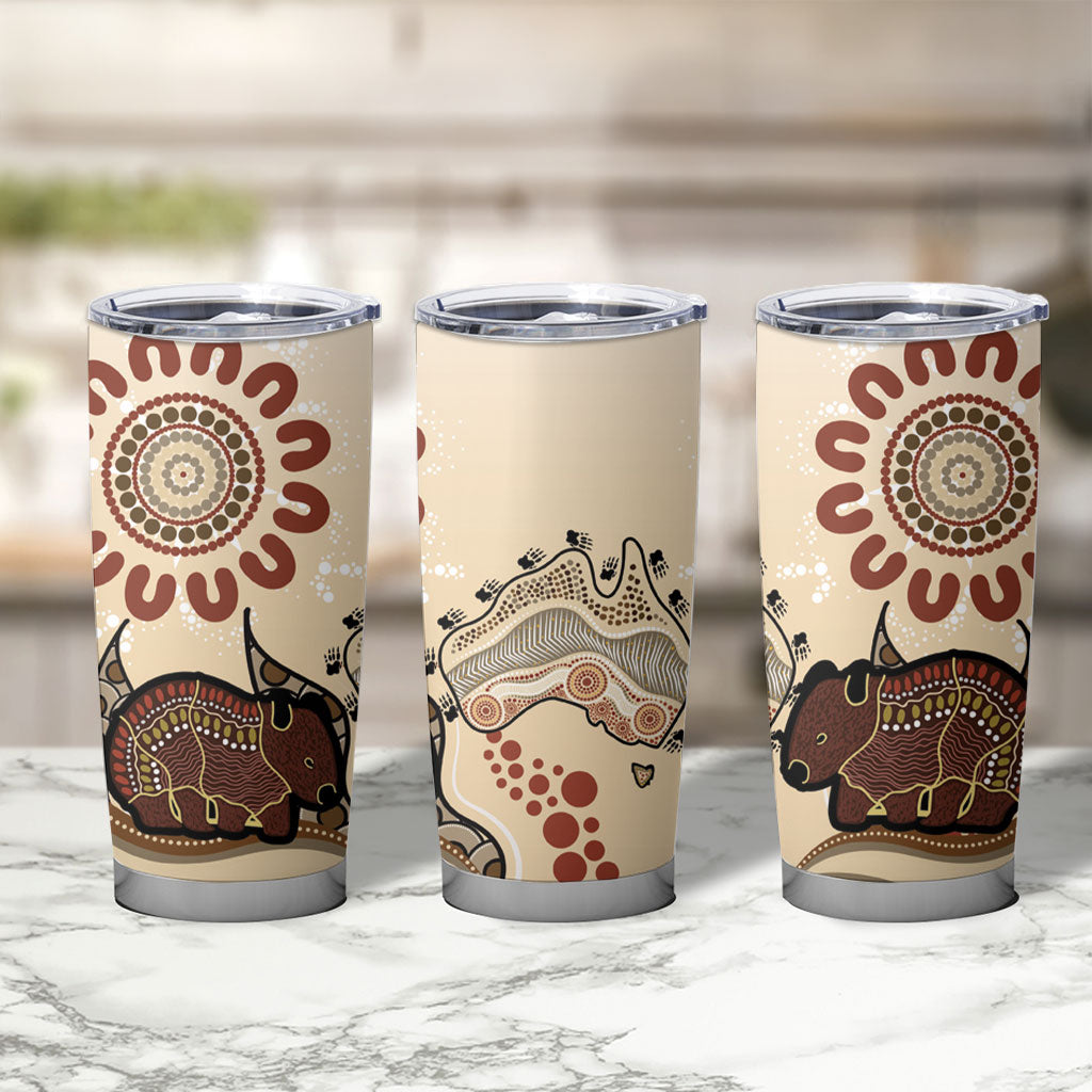 Australia Wombat Tumbler Cup Aussie Map Aboriginal Pattern