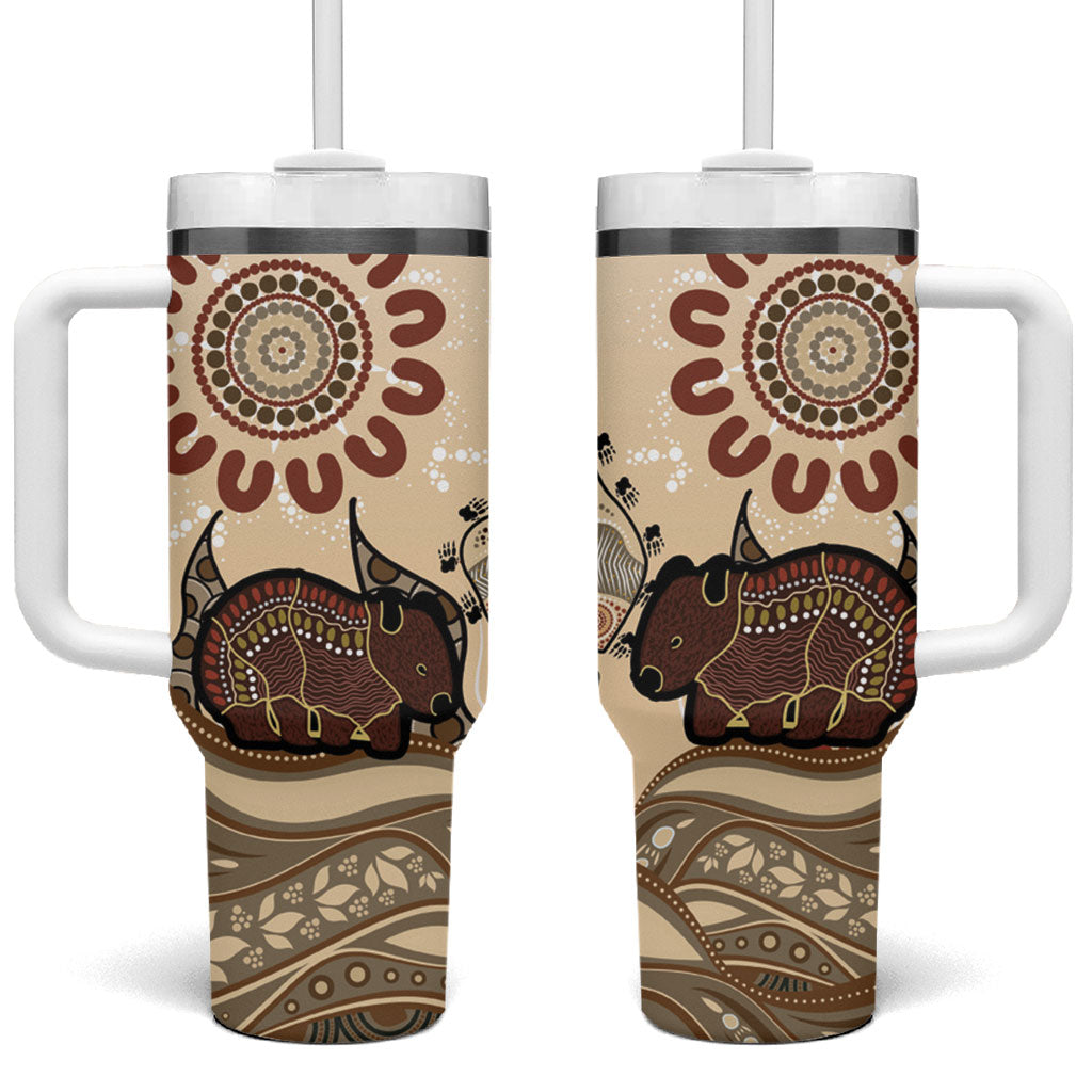 Australia Wombat Tumbler With Handle Aussie Map Aboriginal Pattern