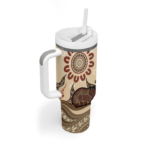 Australia Wombat Tumbler With Handle Aussie Map Aboriginal Pattern