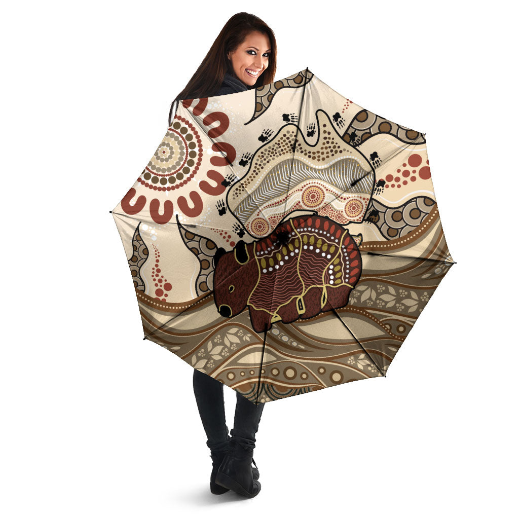 Australia Wombat Umbrella Aussie Map Aboriginal Pattern