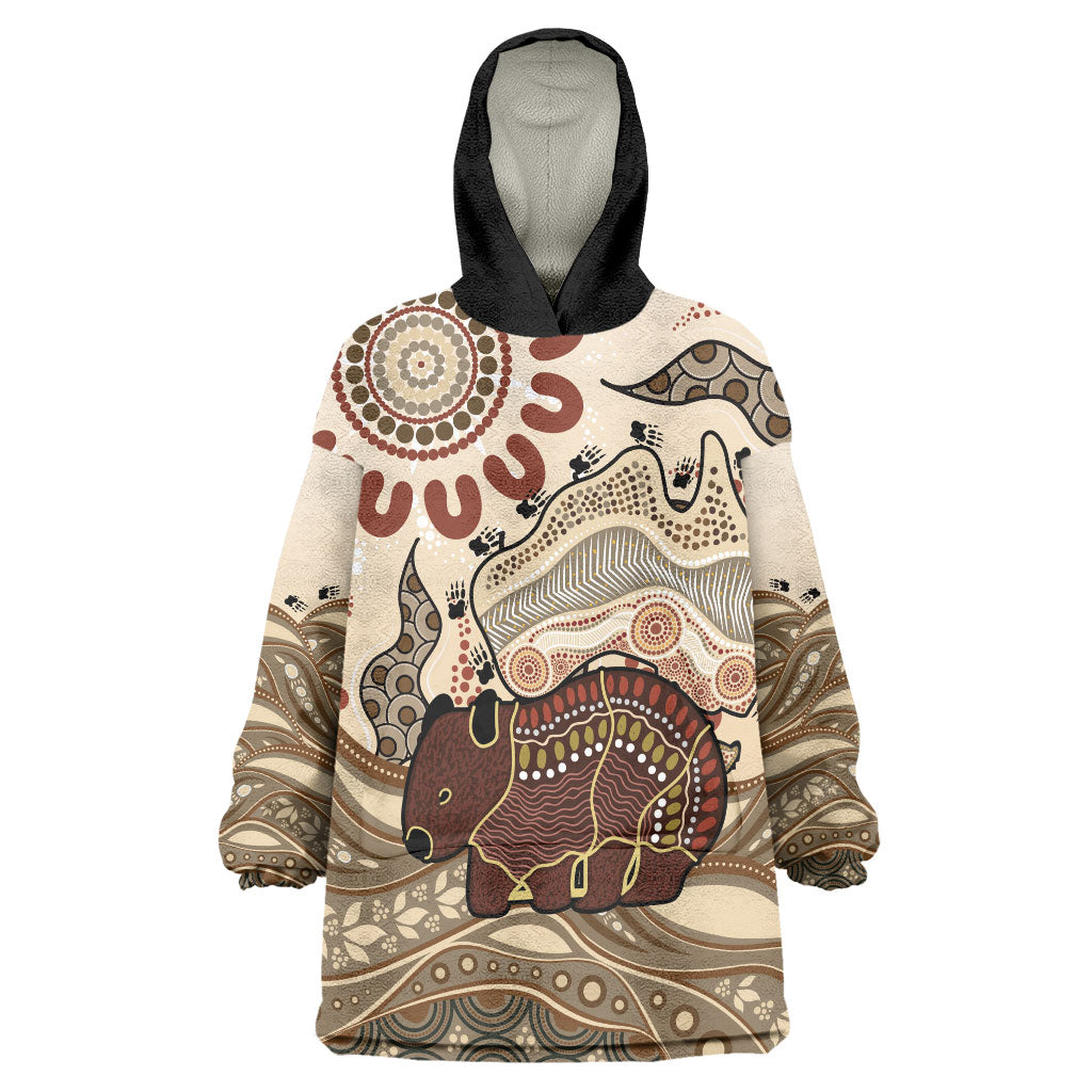 Australia Wombat Wearable Blanket Hoodie Aussie Map Aboriginal Pattern