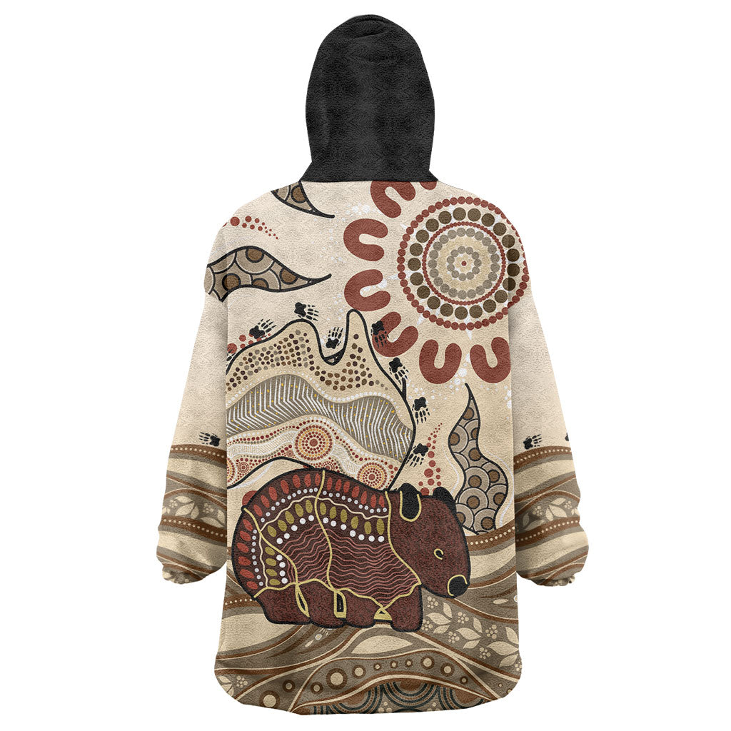 Australia Wombat Wearable Blanket Hoodie Aussie Map Aboriginal Pattern