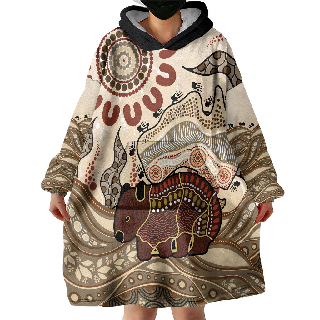 Australia Wombat Wearable Blanket Hoodie Aussie Map Aboriginal Pattern