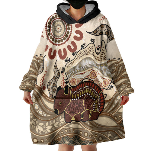 Australia Wombat Wearable Blanket Hoodie Aussie Map Aboriginal Pattern