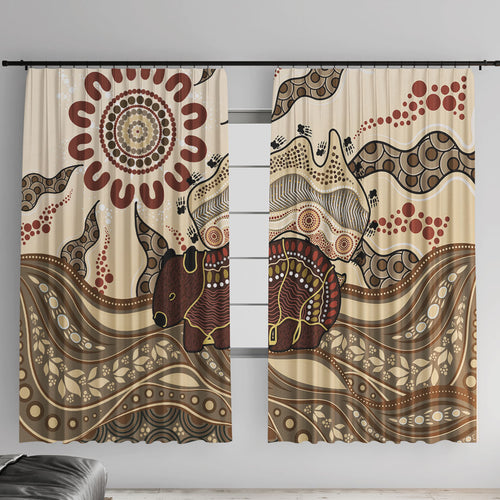 Australia Wombat Window Curtain Aussie Map Aboriginal Pattern