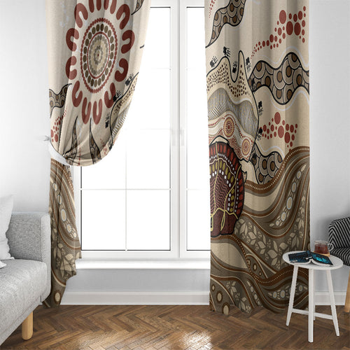 Australia Wombat Window Curtain Aussie Map Aboriginal Pattern