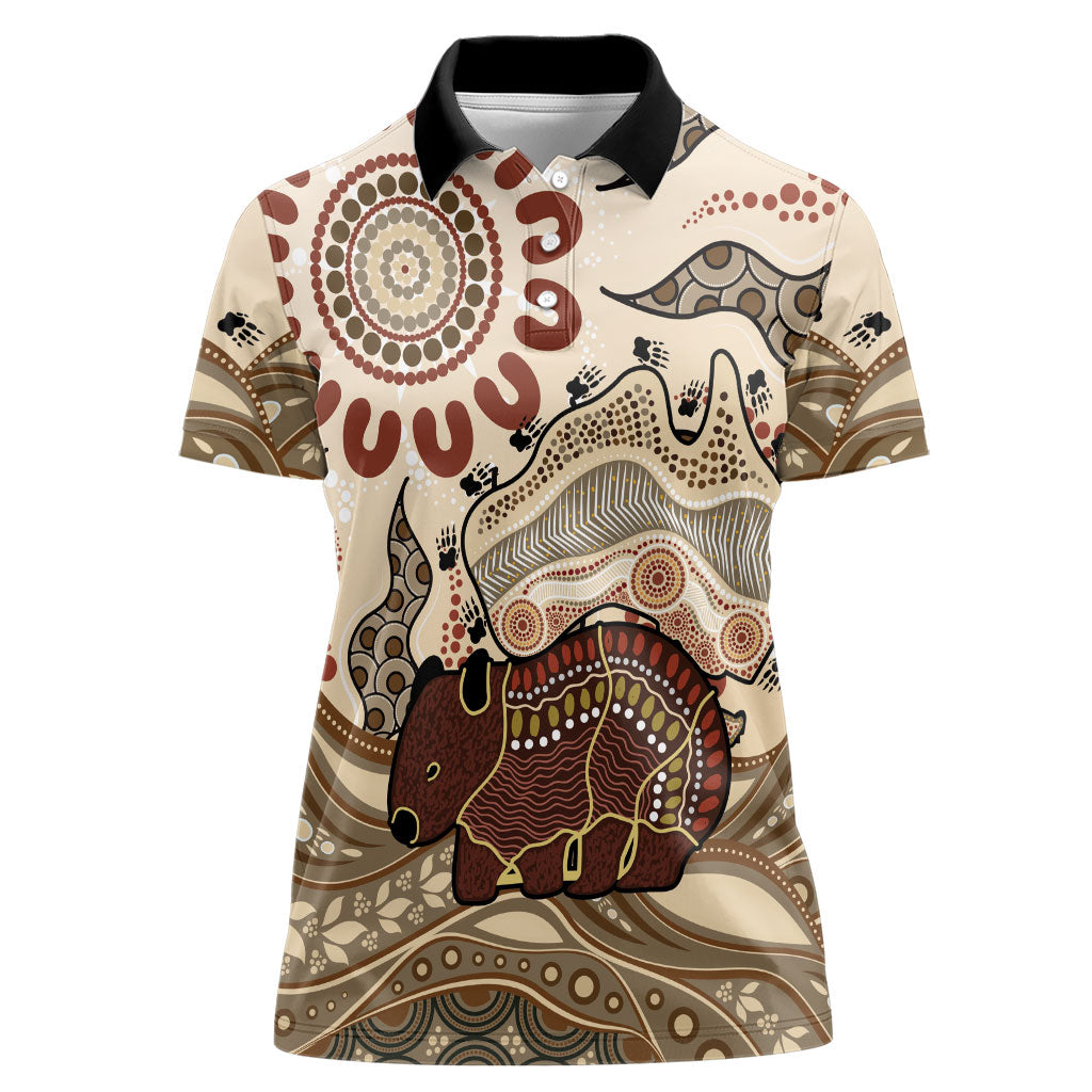 Australia Wombat Women Polo Shirt Aussie Map Aboriginal Pattern