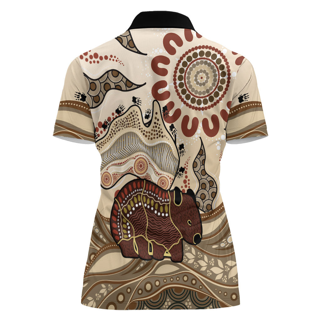 Australia Wombat Women Polo Shirt Aussie Map Aboriginal Pattern