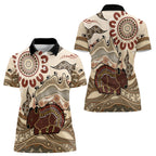Australia Wombat Women Polo Shirt Aussie Map Aboriginal Pattern