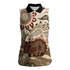 Australia Wombat Women Sleeveless Polo Shirt Aussie Map Aboriginal Pattern
