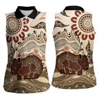 Australia Wombat Women Sleeveless Polo Shirt Aussie Map Aboriginal Pattern
