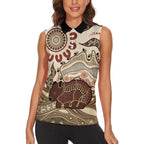 Australia Wombat Women Sleeveless Polo Shirt Aussie Map Aboriginal Pattern