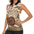 Australia Wombat Women Sleeveless Polo Shirt Aussie Map Aboriginal Pattern