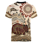 Australia Wombat Women V-Neck T-Shirt Aussie Map Aboriginal Pattern