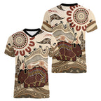 Australia Wombat Women V-Neck T-Shirt Aussie Map Aboriginal Pattern