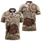 Australia Wombat Zipper Polo Shirt Aussie Map Aboriginal Pattern