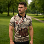 Australia Wombat Zipper Polo Shirt Aussie Map Aboriginal Pattern