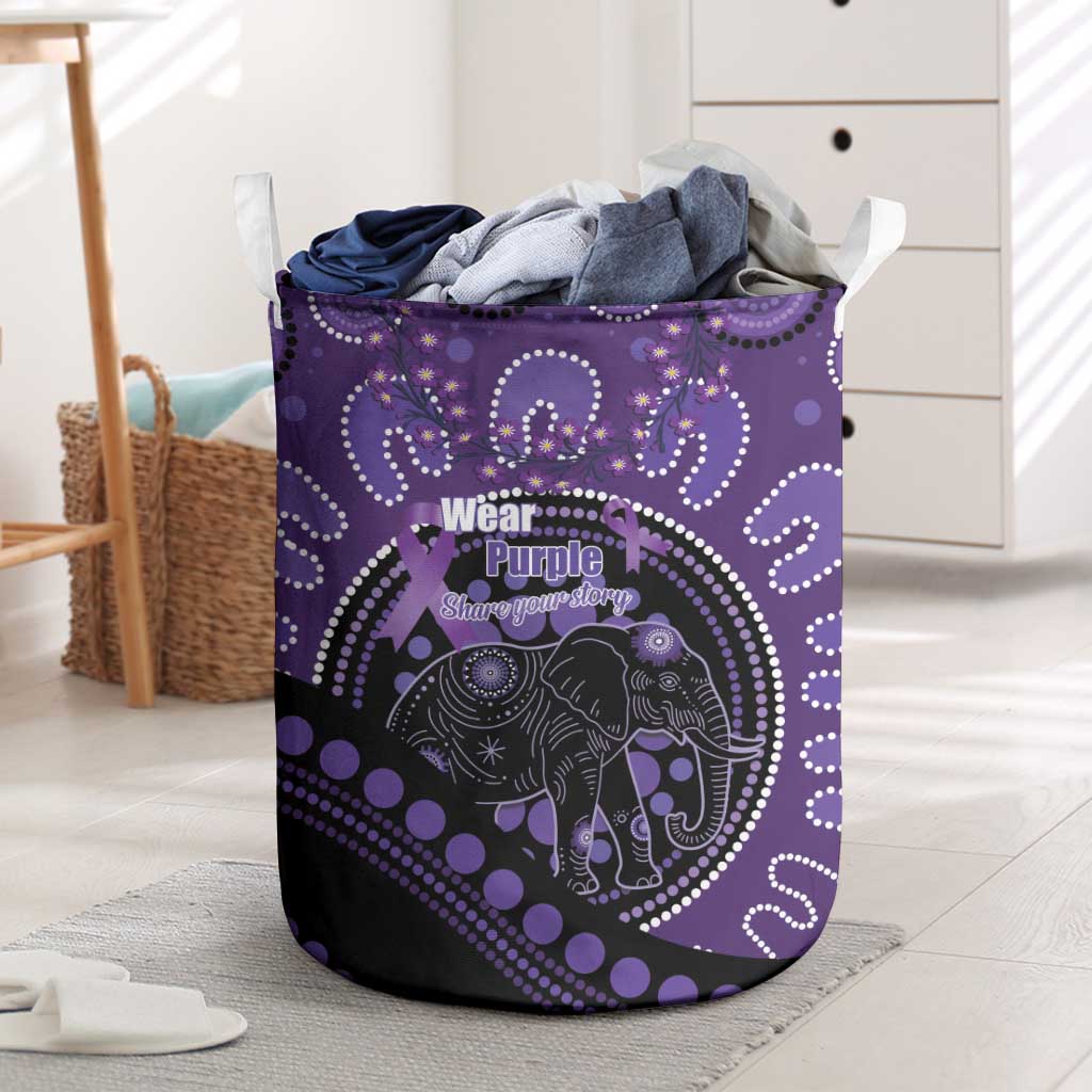 Australia Alzheimer's and Brain Awareness Laundry Basket Elephant Forget-Me-Not Aboriginal Art