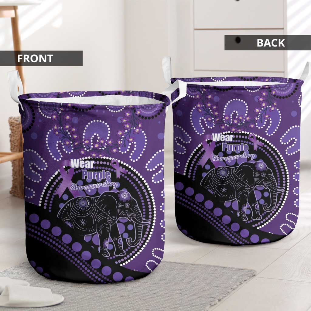 Australia Alzheimer's and Brain Awareness Laundry Basket Elephant Forget-Me-Not Aboriginal Art