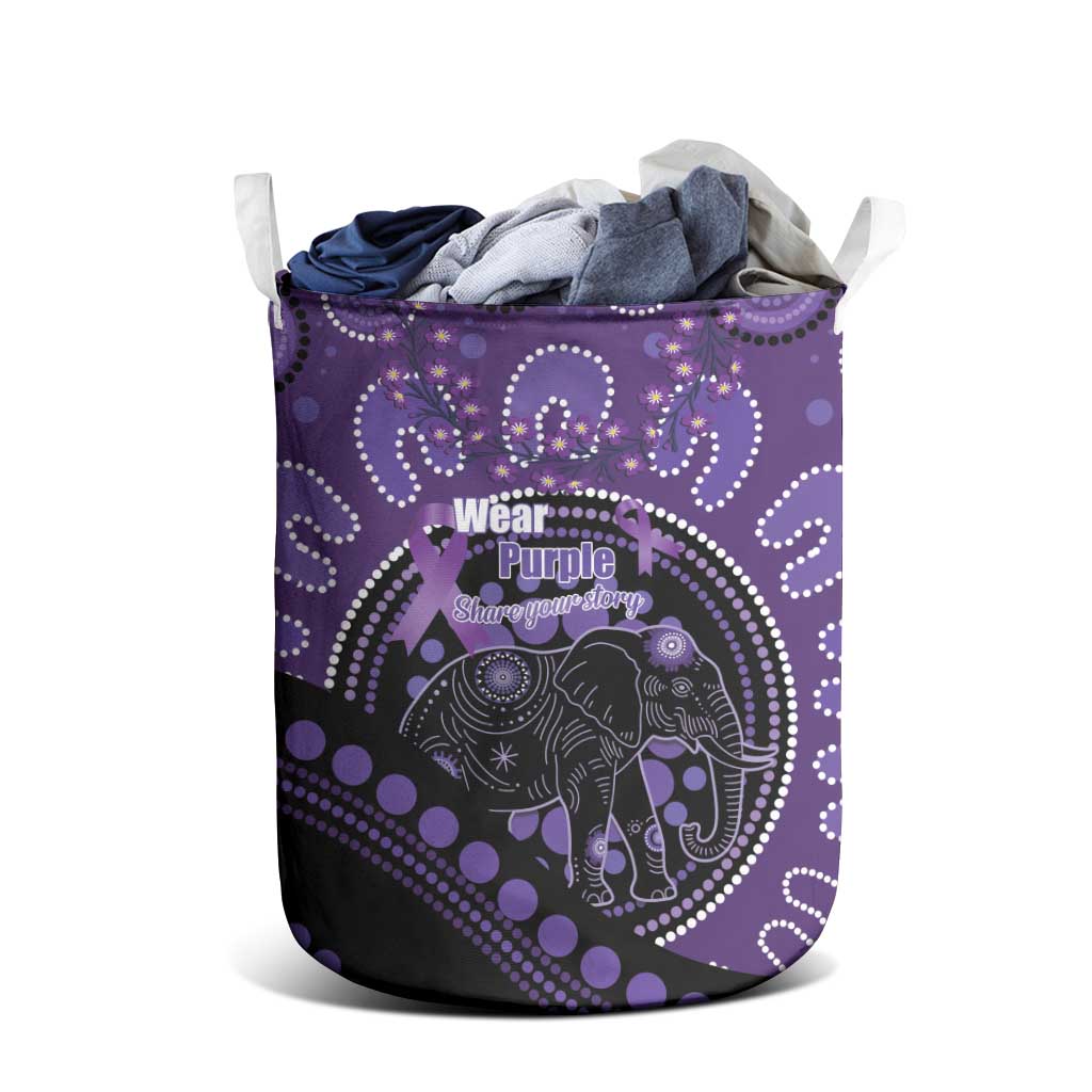 Australia Alzheimer's and Brain Awareness Laundry Basket Elephant Forget-Me-Not Aboriginal Art