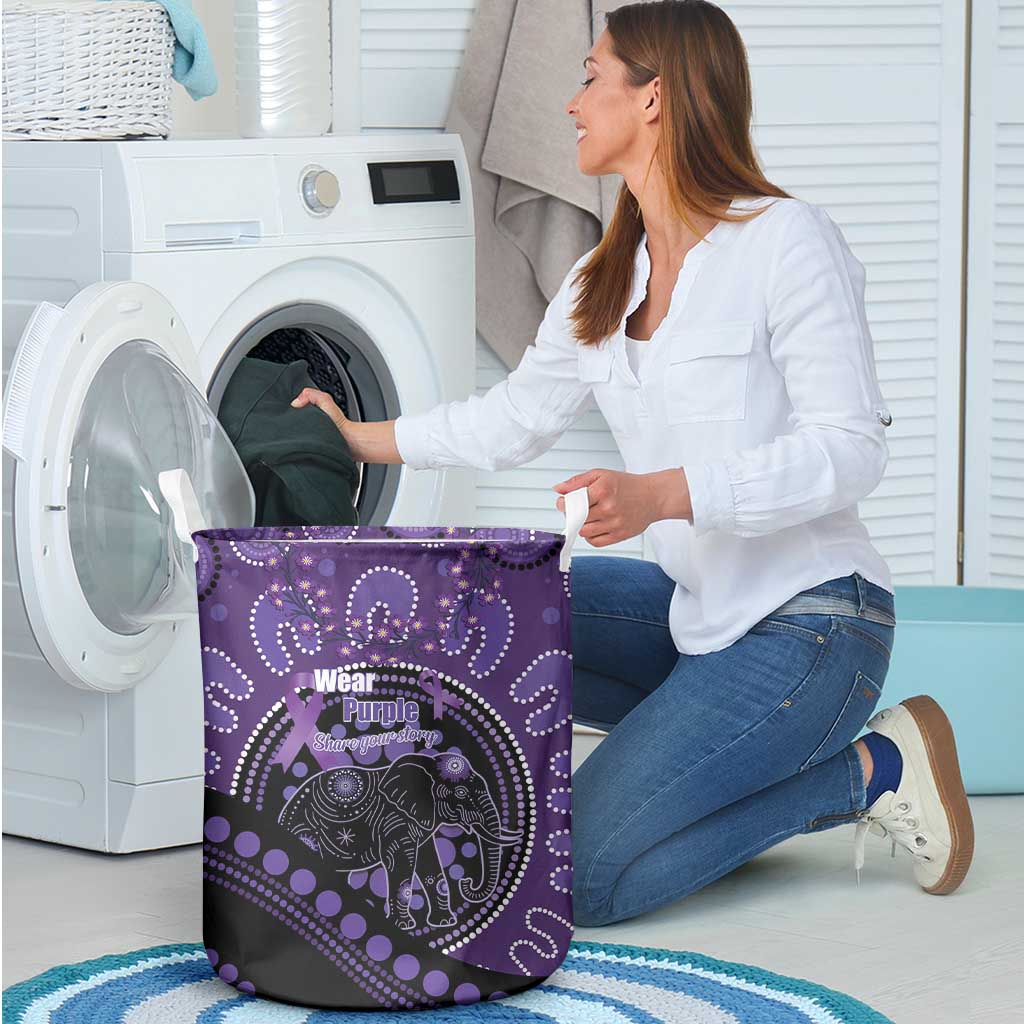 Australia Alzheimer's and Brain Awareness Laundry Basket Elephant Forget-Me-Not Aboriginal Art