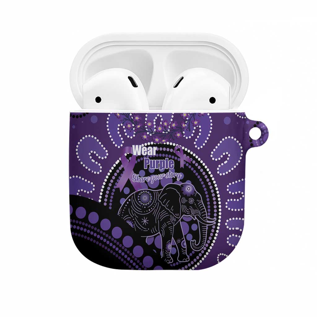 Australia Alzheimer's and Brain Awareness AirPods Case Elephant Forget-Me-Not Aboriginal Art