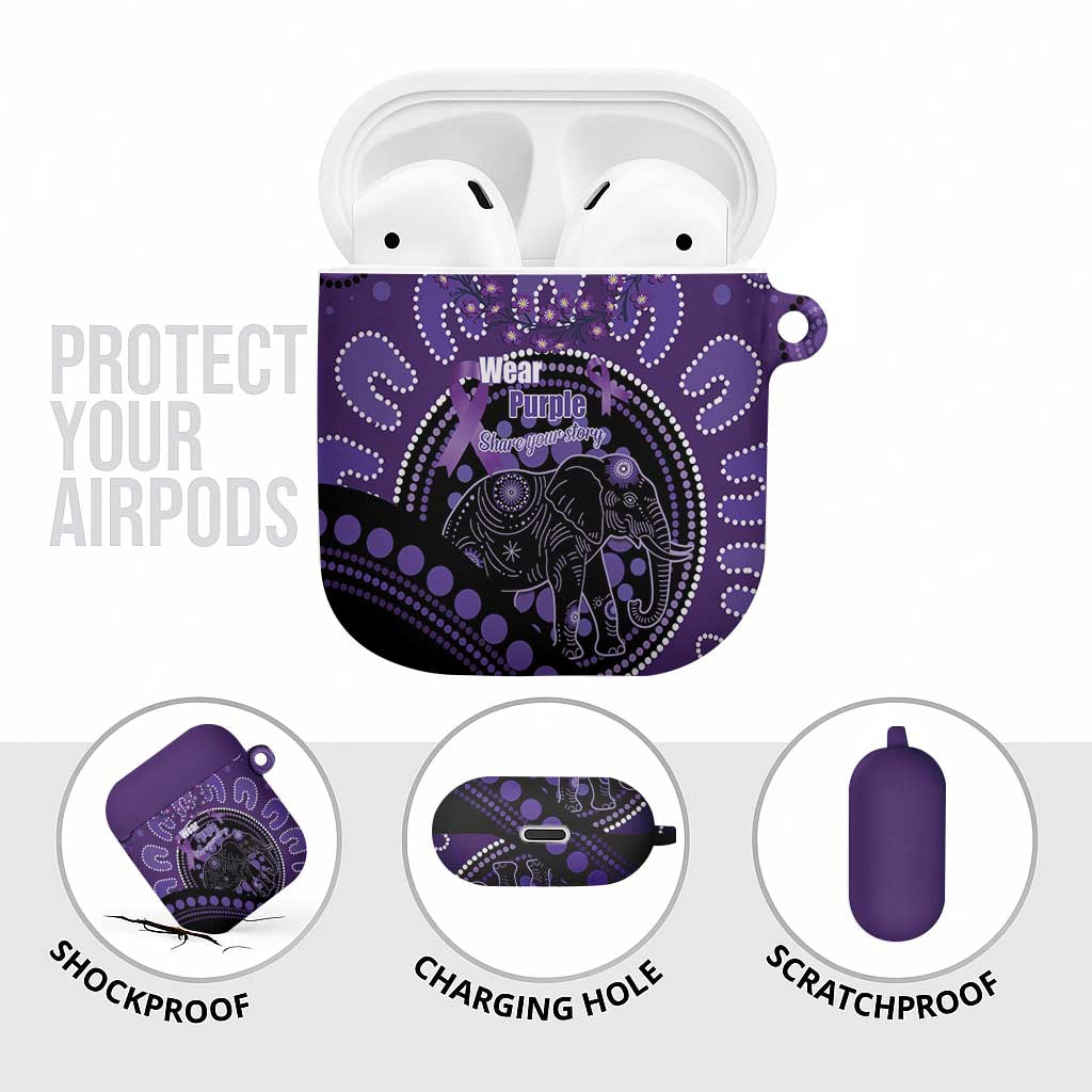 Australia Alzheimer's and Brain Awareness AirPods Case Elephant Forget-Me-Not Aboriginal Art