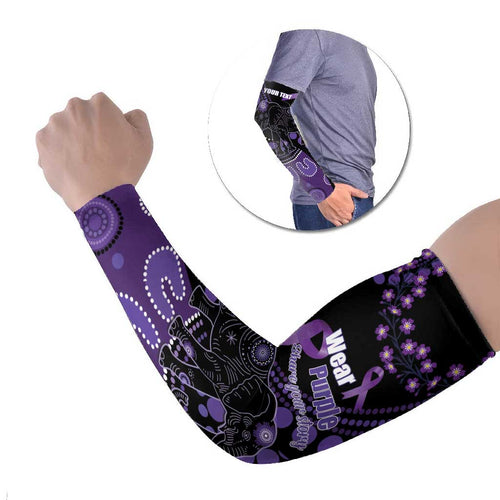 Australia Alzheimer's and Brain Awareness Personalised Arm Sleeves Elephant Forget-Me-Not Aboriginal Art