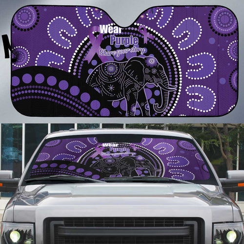 Australia Alzheimer's and Brain Awareness Auto Sun Shade Elephant Forget-Me-Not Aboriginal Art