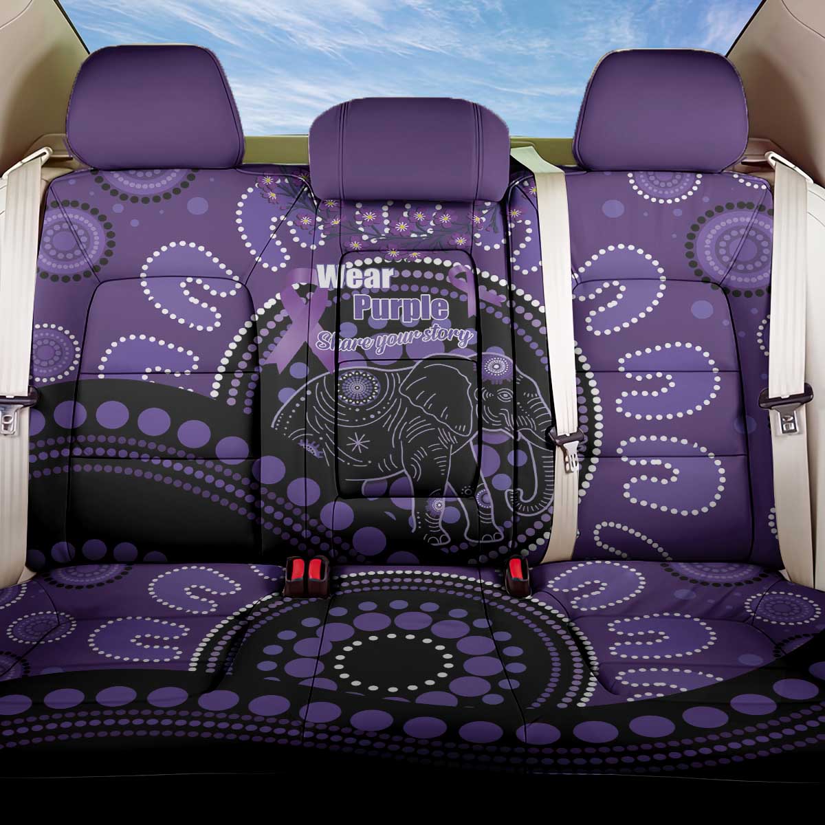 Australia Alzheimer's and Brain Awareness Back Car Seat Cover Elephant Forget-Me-Not Aboriginal Art