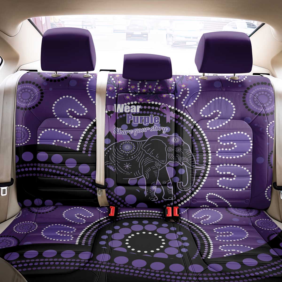 Australia Alzheimer's and Brain Awareness Back Car Seat Cover Elephant Forget-Me-Not Aboriginal Art