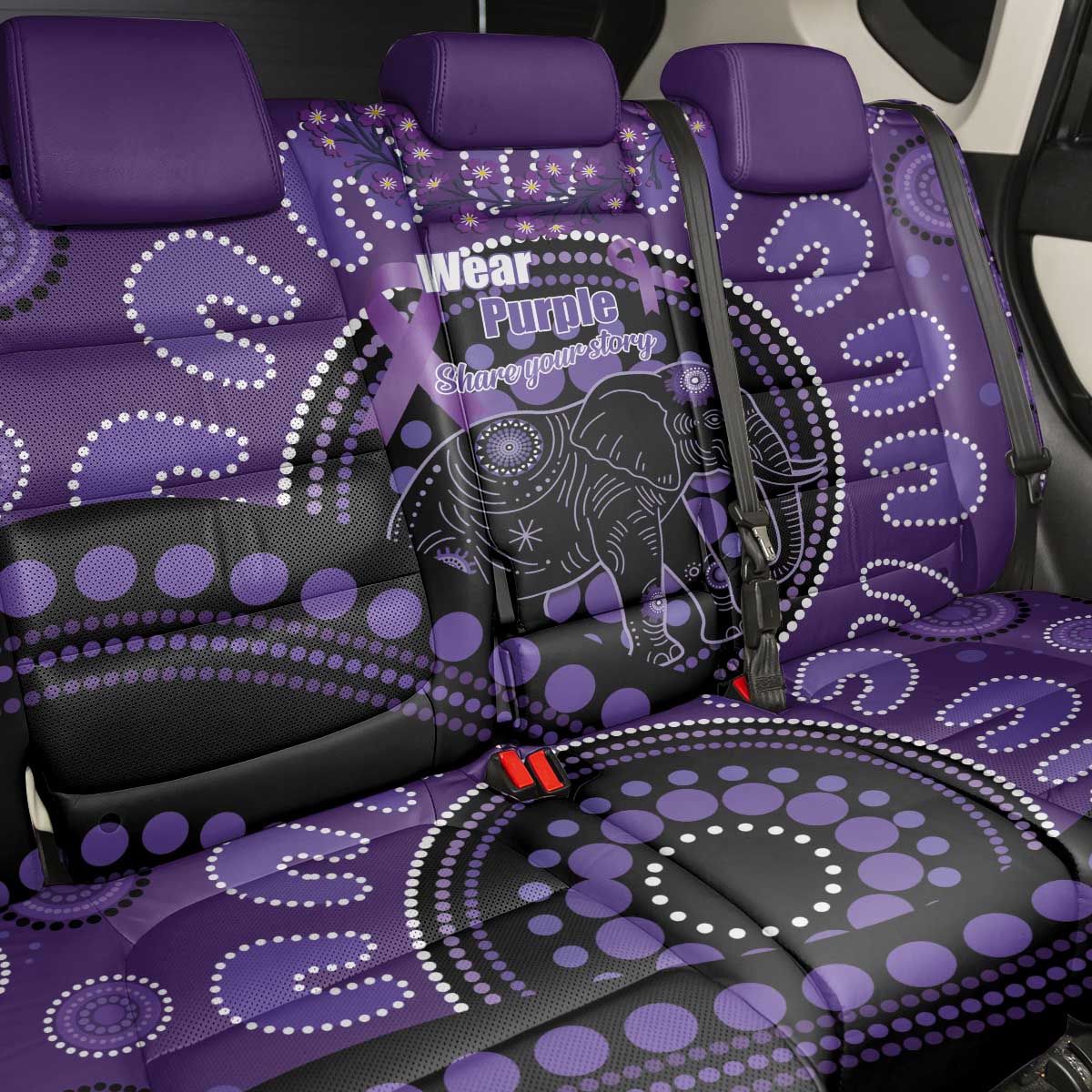 Australia Alzheimer's and Brain Awareness Back Car Seat Cover Elephant Forget-Me-Not Aboriginal Art