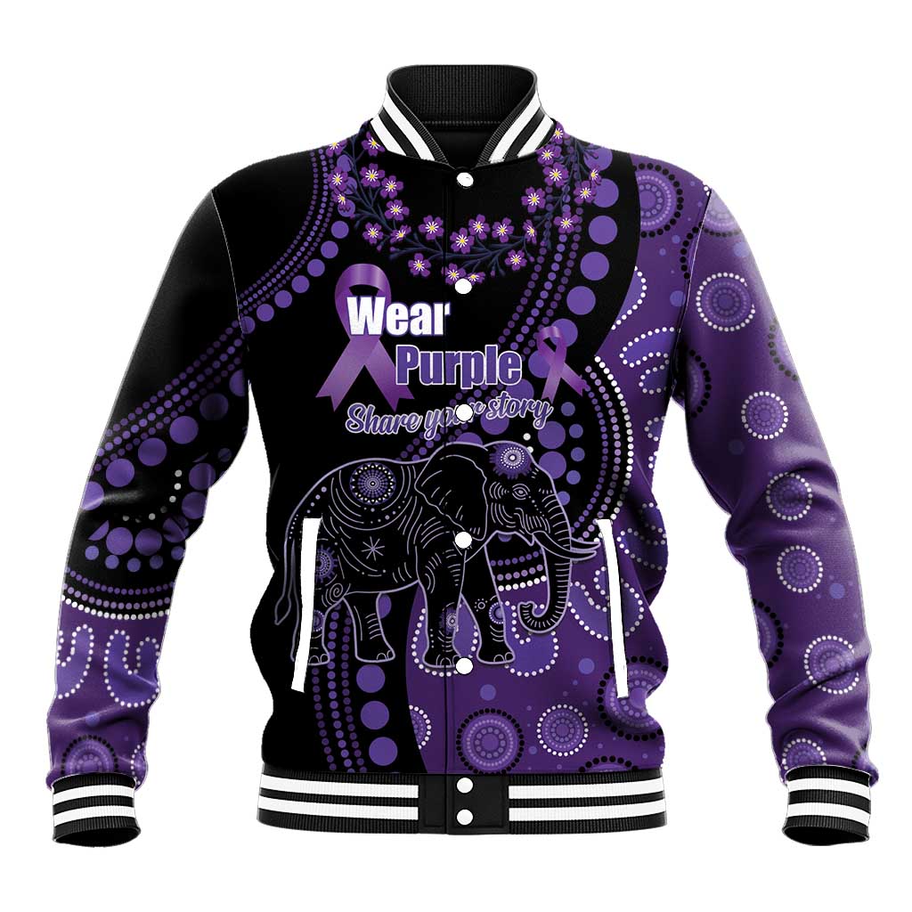 Australia Alzheimer's and Brain Awareness Personalised Baseball Jacket Elephant Forget-Me-Not Aboriginal Art