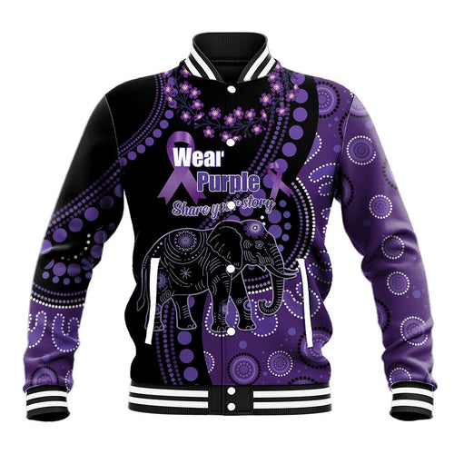 Australia Alzheimer's and Brain Awareness Personalised Baseball Jacket Elephant Forget-Me-Not Aboriginal Art