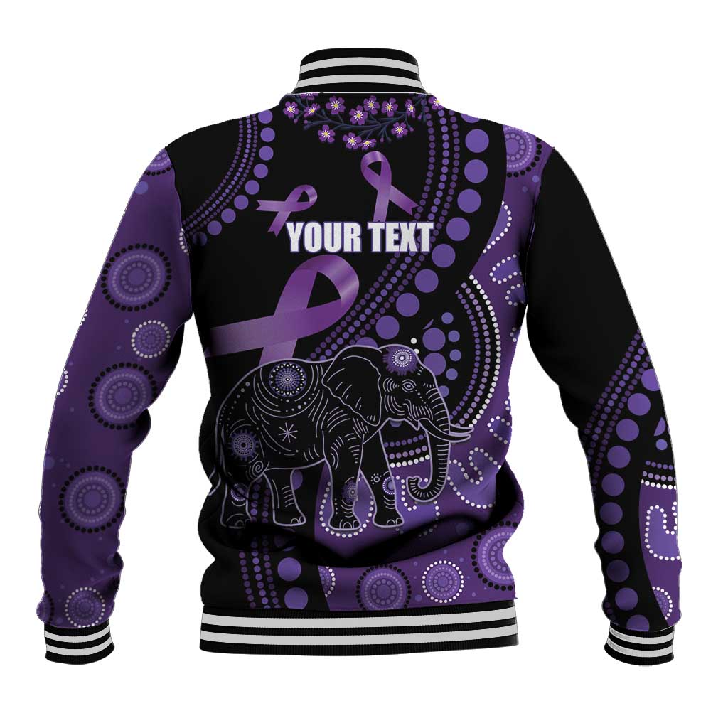 Australia Alzheimer's and Brain Awareness Personalised Baseball Jacket Elephant Forget-Me-Not Aboriginal Art
