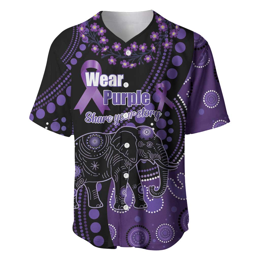 Australia Alzheimer's and Brain Awareness Personalised Baseball Jersey Elephant Forget-Me-Not Aboriginal Art