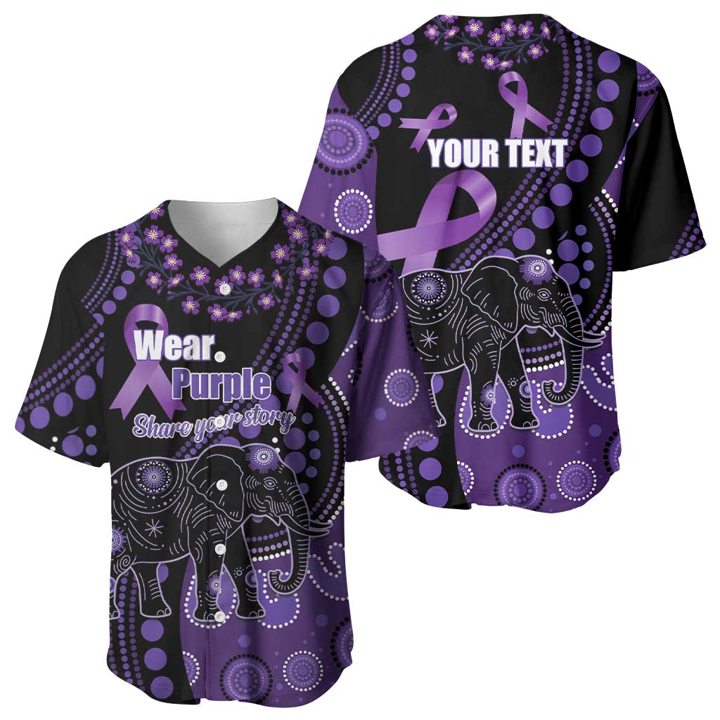 Australia Alzheimer's and Brain Awareness Personalised Baseball Jersey Elephant Forget-Me-Not Aboriginal Art