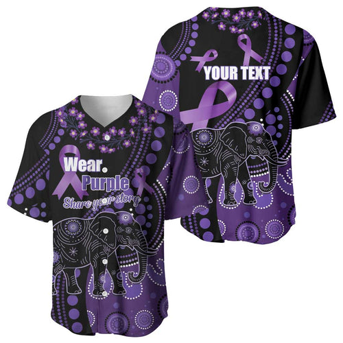 Australia Alzheimer's and Brain Awareness Personalised Baseball Jersey Elephant Forget-Me-Not Aboriginal Art