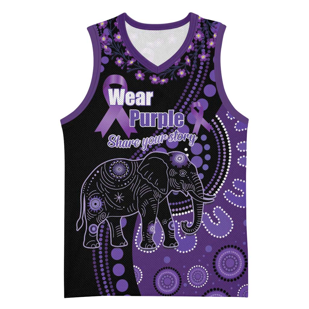 Australia Alzheimer's and Brain Awareness Personalised Basketball Jersey Elephant Forget-Me-Not Aboriginal Art