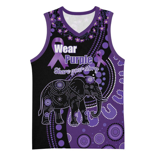 Australia Alzheimer's and Brain Awareness Personalised Basketball Jersey Elephant Forget-Me-Not Aboriginal Art