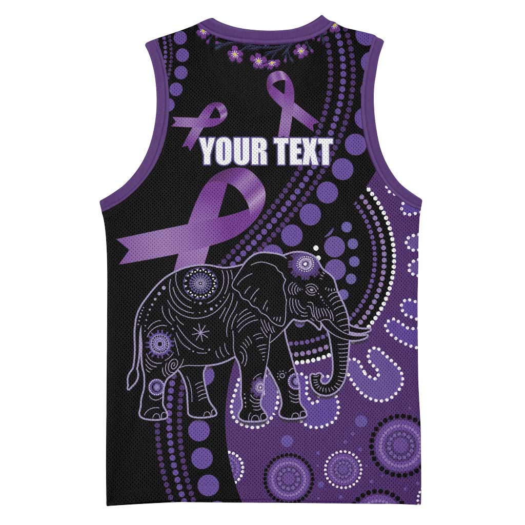 Australia Alzheimer's and Brain Awareness Personalised Basketball Jersey Elephant Forget-Me-Not Aboriginal Art
