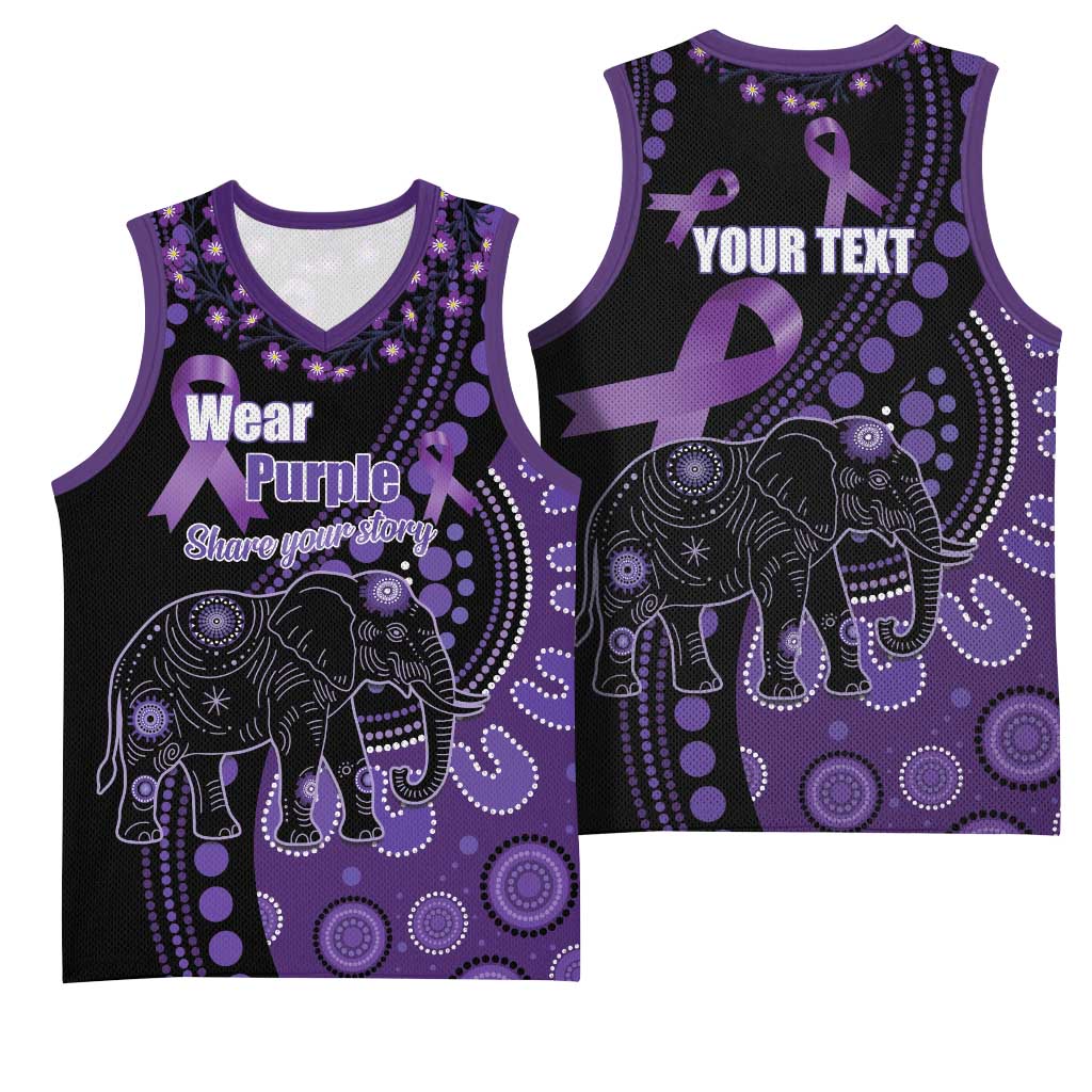 Australia Alzheimer's and Brain Awareness Personalised Basketball Jersey Elephant Forget-Me-Not Aboriginal Art