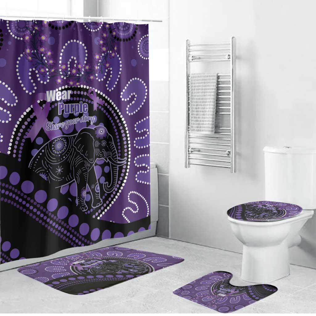 Australia Alzheimer's and Brain Awareness Bathroom Set Elephant Forget-Me-Not Aboriginal Art