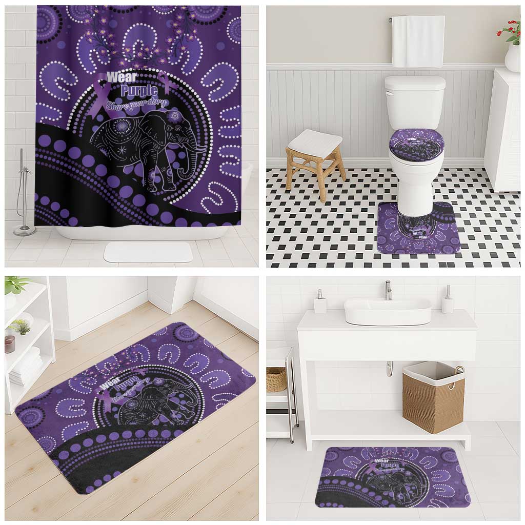 Australia Alzheimer's and Brain Awareness Bathroom Set Elephant Forget-Me-Not Aboriginal Art