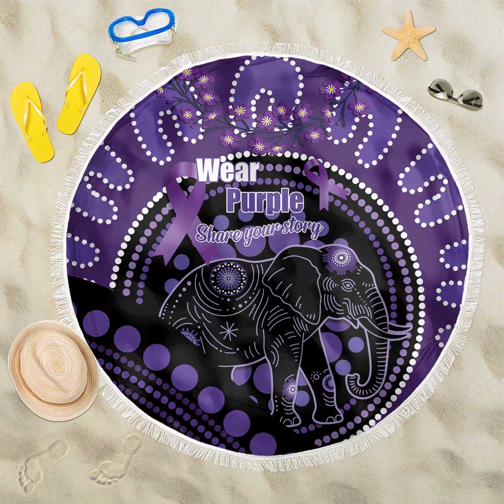 Australia Alzheimer's and Brain Awareness Beach Blanket Elephant Forget-Me-Not Aboriginal Art