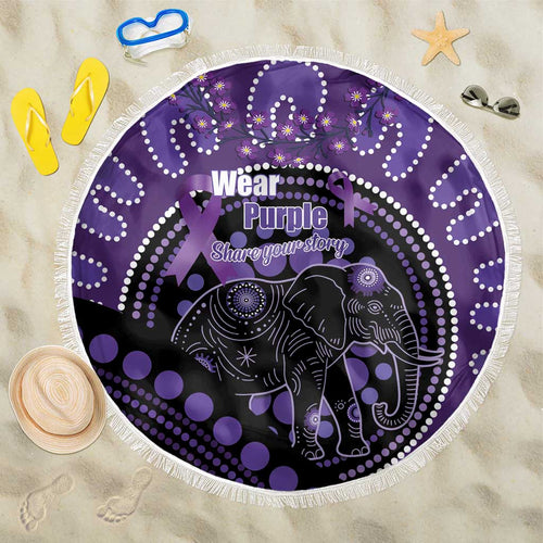 Australia Alzheimer's and Brain Awareness Beach Blanket Elephant Forget-Me-Not Aboriginal Art
